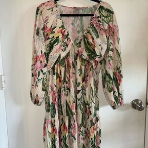 H&M Pink and Green Floral Long Sleeve Dress